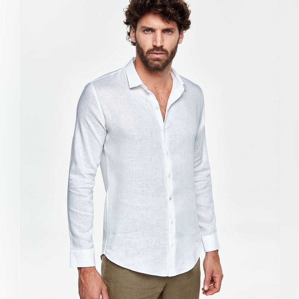 Barthelemy Linen Shirt Albini White Mens 44 Button Up Long Sleeve NWT $318